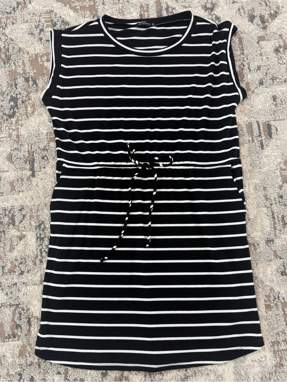 Stacatto Black & White Striped Tie-Waist Dress - Medium